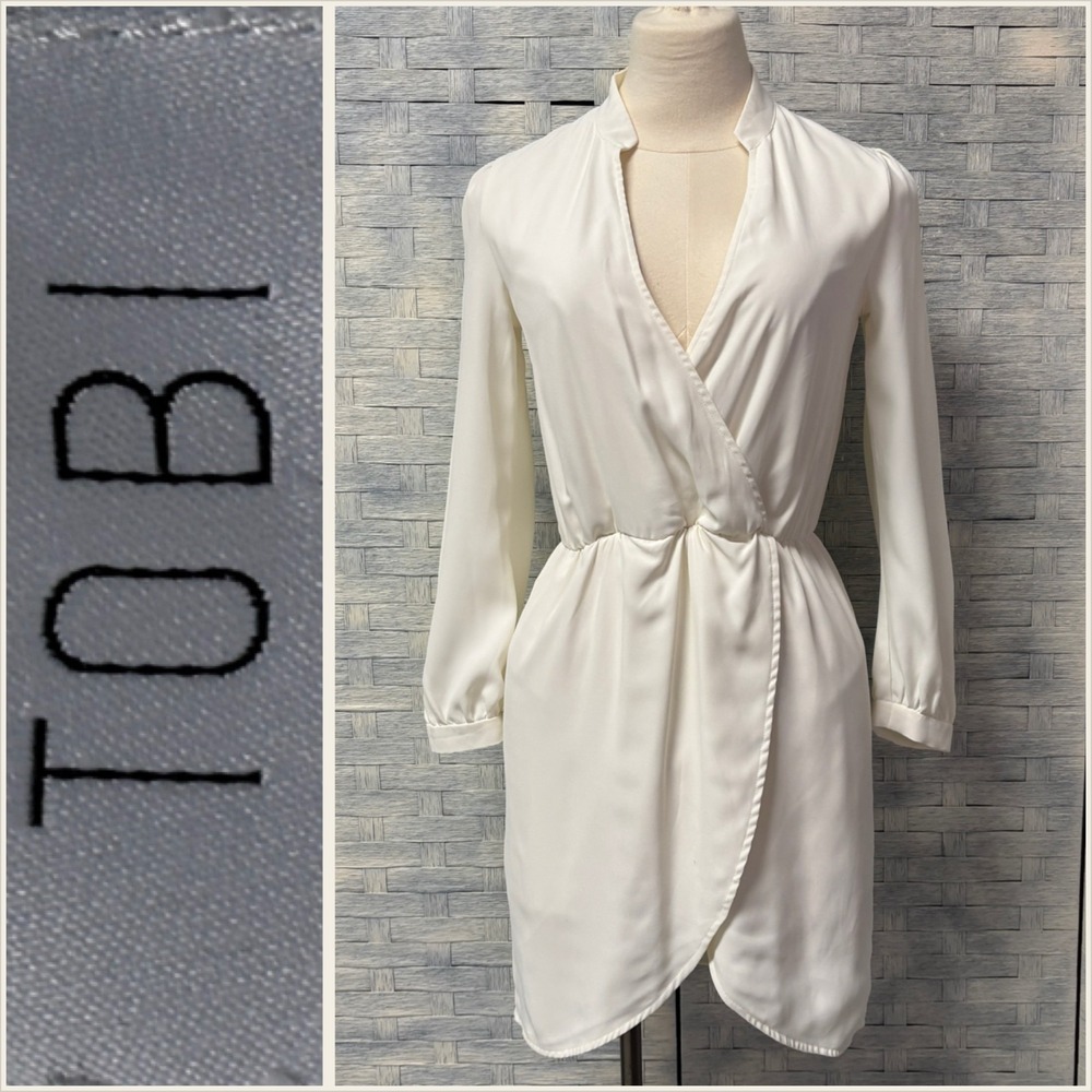 TOBI White Long Sleeve V Neck Wrap Sheath Dress Womens Small